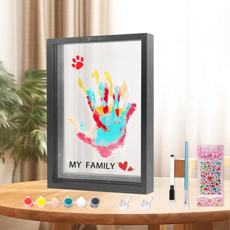 XQC Family Handprint Kit - DIY Craft Keepsake Frame with Clear Boards, Unique Gift for New Families & Pets (Black) - Image 1